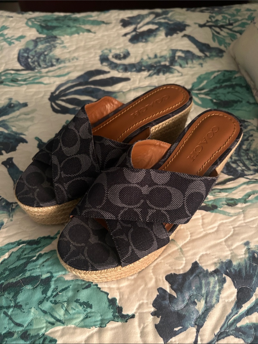 Coach Womens Navy Signature Espadrille Wedge Sandals